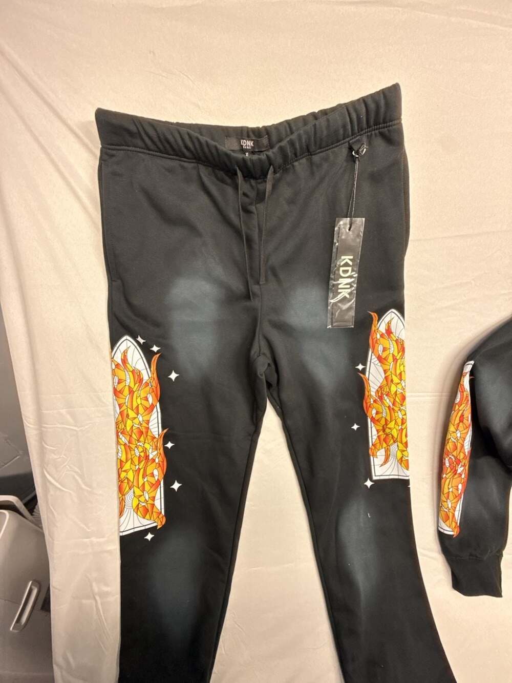 KDNK Hoodie & Sweatpants Set Size XL Black Stained Glass Flame